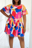 Rechte jurken met lichte kleur, casual print, patchwork, vouw-o-hals