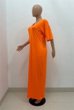 Vestido largo con cuello en V básico sólido casual de moda naranja