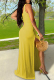 Yellow Sexy Casual Solid Slit V Neck Vest Dress