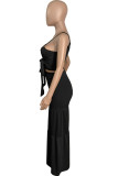 Black Sexy Casual Solid Bandage Hollowed Out Fold Spaghetti Strap Sleeveless Two Pieces