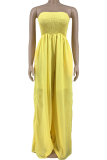 Yellow Sexy Solid Patchwork Strapless Loose Jumpsuits