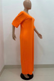 Orange Mode Casual Solid Basic V-hals lång Klänning