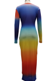 Rainbow Color Sexy Patchwork Tie-dye Medio cuello alto Lápiz Falda Vestidos
