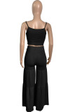 Black Sexy Casual Solid Bandage Hollowed Out Fold Spaghetti Strap Sleeveless Two Pieces