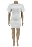 White Fashion Sexy Solid Hollowed Out O Neck Short Sleeve Dress