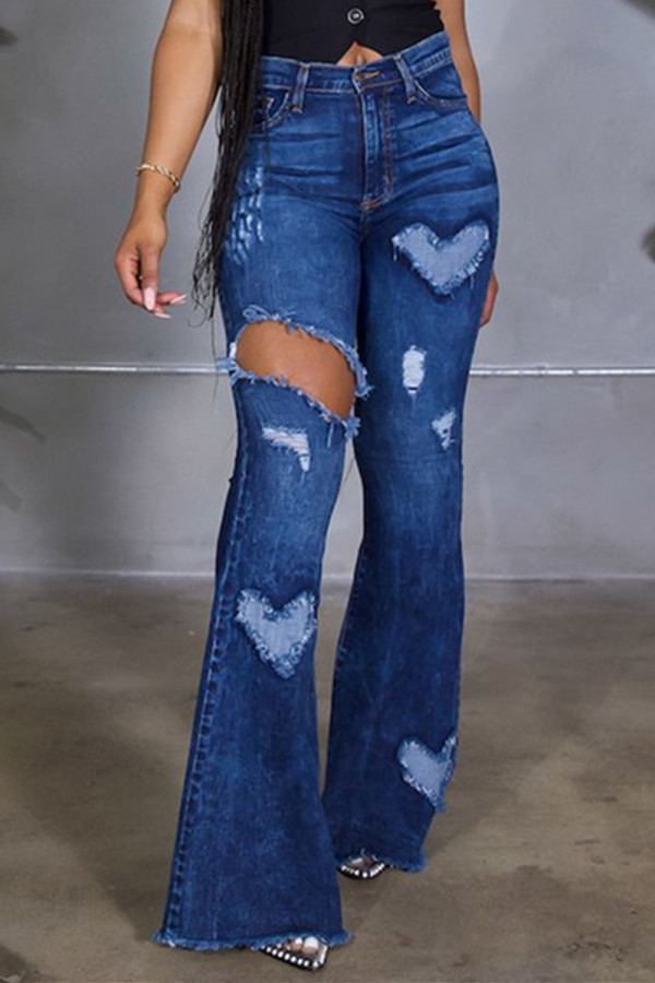 The cowboy blue fashion casual jeans rasgado cintura alta regular