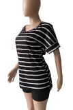Yellow Casual Striped Patchwork V Neck Short Sleeve Two Pieces