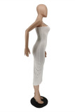 Белое сексуальное повседневное однотонное платье без рукавов с вырезом на одно плечо Платья