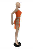 Orange Sexy Casual Solid Hollowed Out O Neck Sleeveless Two Pieces