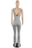Grey Casual Solid Patchwork Boot Cut Jumpsuits