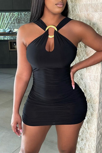 Robe sans manches à col en V et dos nu sexy à la mode noire