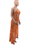 タンジェリンレッドのセクシーなプリントパッチワークスパゲッティストラップ不規則なドレスプラスサイズのドレス