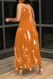 タンジェリンレッドのセクシーなプリントパッチワークスパゲッティストラップ不規則なドレスプラスサイズのドレス