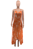Mandarijnrode sexy print patchwork spaghettibandjes onregelmatige jurk plus size jurken