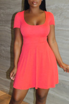 Pink Fashion Casual Solid Basic O-Ausschnitt Kurzarm A-Linie Kleider