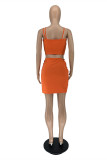 Orange Sexy Casual Solid Hollowed Out O Neck Sleeveless Two Pieces