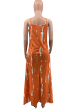 Tangerine Röd Sexig Print Patchwork Spaghetti Strap Oregelbunden klänning Plus Size Klänningar
