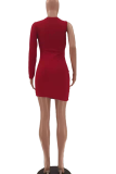Red Sexy Solid Patchwork O Neck Pencil Skirt Dresses