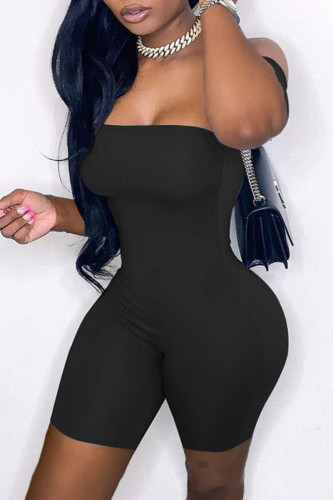 Black Sexy Casual Solid Backless Strapless Skinny Romper