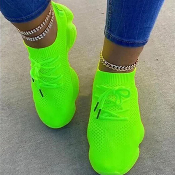 Zapatos deportivos redondos con vendaje de ropa deportiva casual verde fluorescente