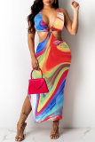 Robes de jupe crayon à licou évidées à imprimé sexy de couleur