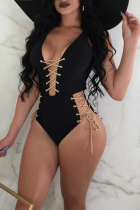 Black Sexy Solid Hollowed Out Swimwears