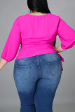 Rose Red Fashion Casual Solid Basic O Neck Plus Size Tops