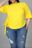 Yellow Fashion Casual Solid Basic O Neck Plus Size Tops