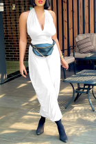 White Sexy Solid Patchwork V Neck Harlan Jumpsuits