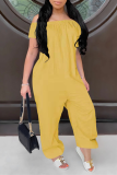 Orange Casual Solid Patchwork Off the Shoulder Harlan Jumpsuits