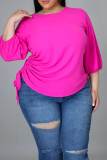Rose Red Fashion Casual Solid Basic O-Ausschnitt Plus Size Tops