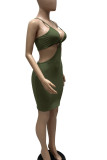 Army Green Sexy Solid Bandage Patchwork Spaghetti Strap Pencil Skirt Dresses