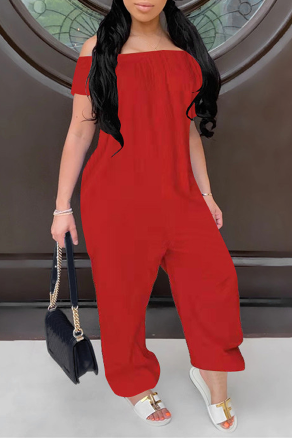 Red Casual Solid Patchwork Schulterfrei Harlan Jumpsuits