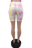 Pantalones pitillo con estampado de lápiz de cintura alta con estampado de patchwork casual amarillo rosa