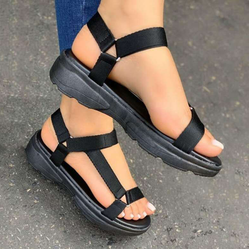 

Black Hollowed Out Patchwork Opend Out Door Shoes