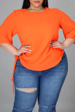 Orange Fashion Casual Solid Basic O-Neck Plus Size Tops