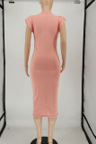 Rose Red Sweet Solid Patchwork O Neck A Line Dresses