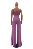 Purple Sexy Solid Patchwork Strapless Sleeveless Two Pieces