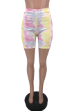 Yellow Pink Casual Patchwork Tie-dye Skinny High Waist Pencil Full Print Bottoms