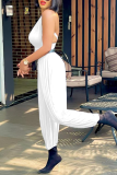 White Sexy Solid Patchwork V Neck Harlan Jumpsuits