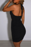 ブラック セクシー ソリッド パッチワーク ホルター ペンシル スカート ドレス