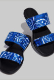 Pantuflas cómodas para exteriores de patchwork casual de moda azul