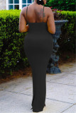Lila Mode Sexig Solid Backless Slit V Neck Sling Dress