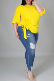 Oranje Mode Casual Solid Basic O-hals Plus Size Tops