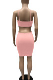 Pink Sexy Solid Bandage Patchwork Spaghetti Strap Pencil Skirt Dresses