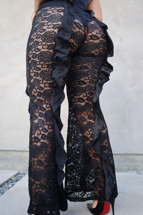 Zwarte mode sexy effen doorzichtige grote maat broek