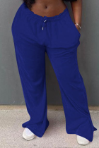 Azul Casual Retazos lisos Recto Mediados de cintura Pantalones rectos de color sólido