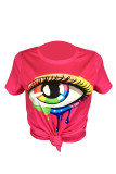 Rosarote, modische, lässige Augen bedruckte Basic-T-Shirts mit O-Ausschnitt