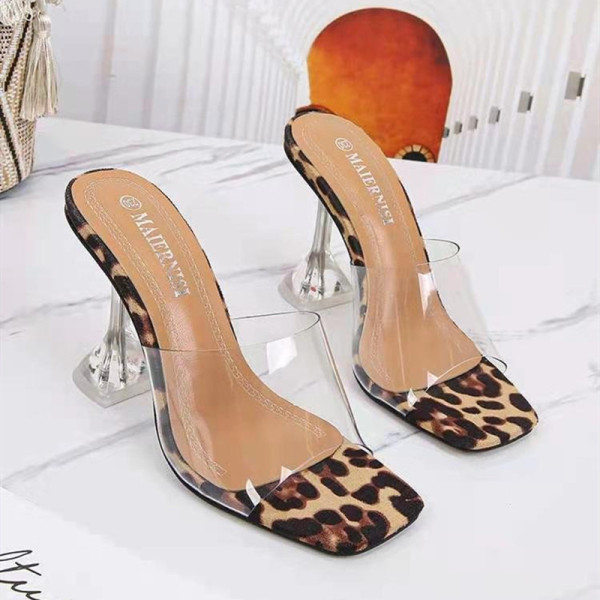 Zapatos de boca de pescado de patchwork casual de moda con estampado de leopardo