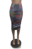 Flerfärgad mode sexigt tryck Basic vanlig kjol med hög midja